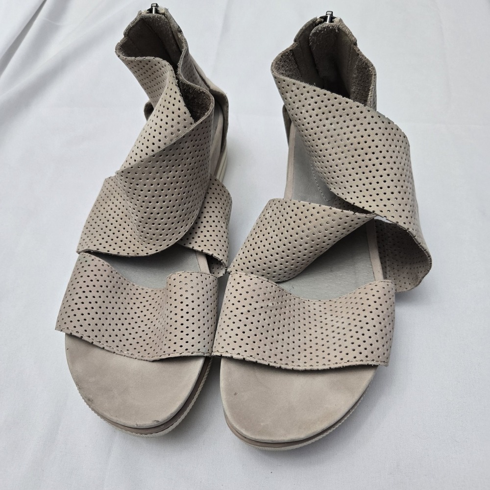 Eileen Fisher Preforated Suede Sport Sandals Womens Size 7.5 M Back Zip Neutral